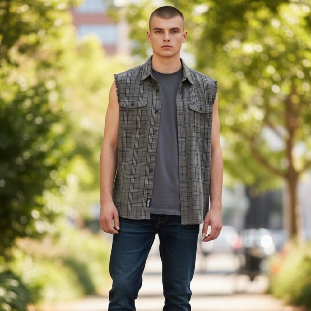 C.E. SCHMIDT Men’s XLT Gray Cutoff Sleeveless Dress Shirt